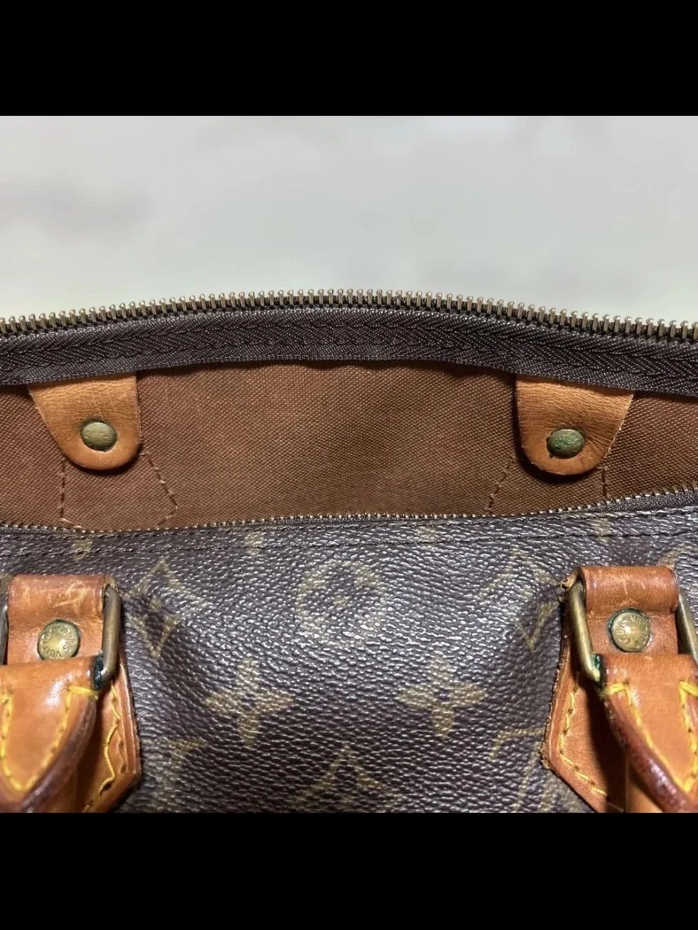 Louis Vuitton Brown Monogram Canvas Satchel with Tan Leather Handles